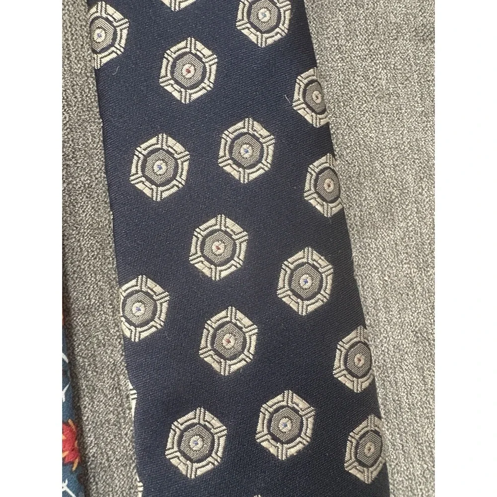 Christian Dior Monsieur‎ Neck Tie X2 Red And Teal Floral Navy Blue And Gold